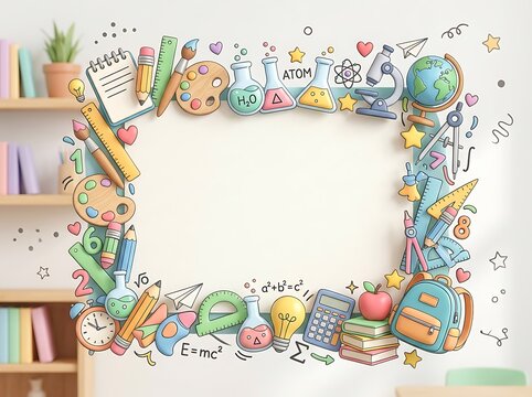 Vibrant School Supplies Frame for Learning and Education
