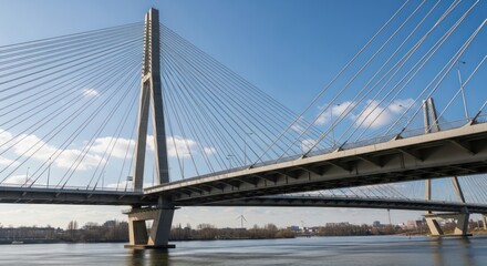 Obraz premium cable stayed bridge over river with blue sky