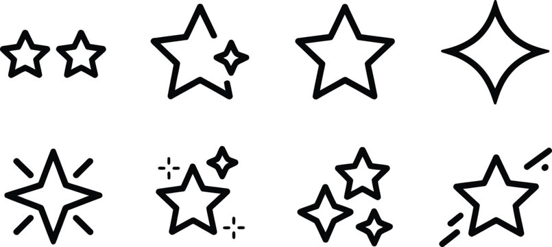 Collection of simple outlined star symbols conveying notions of sparkle, rating, and importance