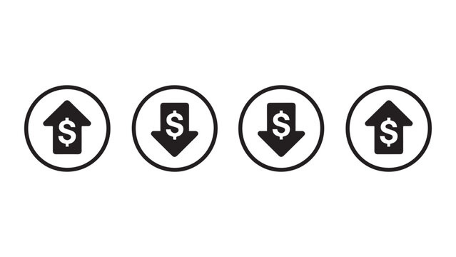 Financial growth up and down arrow icons with dollar symbol for profit and market analysis