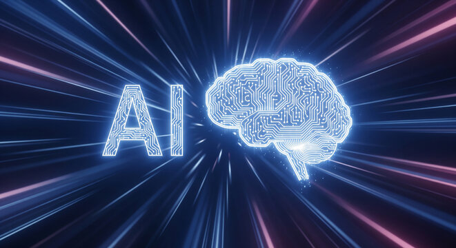Abstract digital artificial intelligence brain in motion perfect for futuristic machine learning and smart cyber technology goals