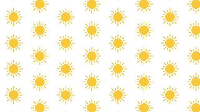 Clean White Sun Icon Repeating Pattern Horizontal Motion Background Video Seamless Loop 4K 60fps
