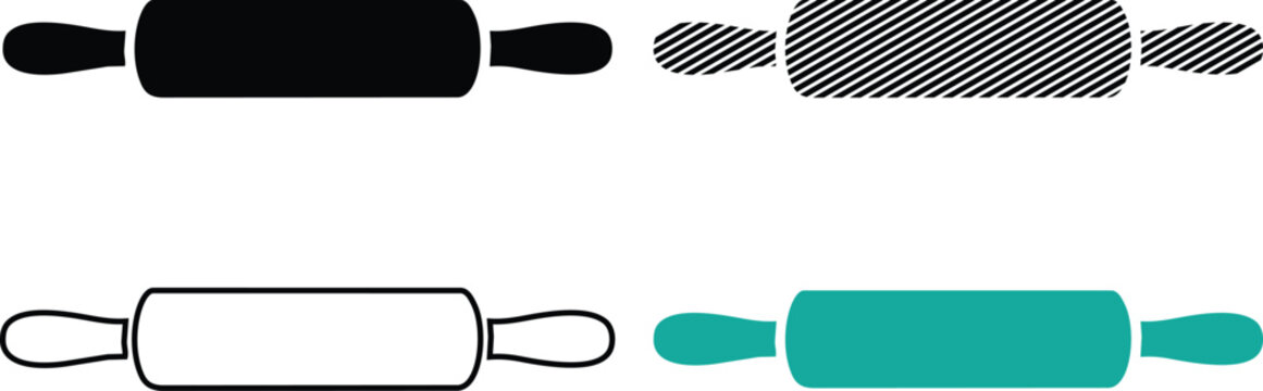 Rolling pin vector illustration set, bakery and kitchen utensil, cooking tool.