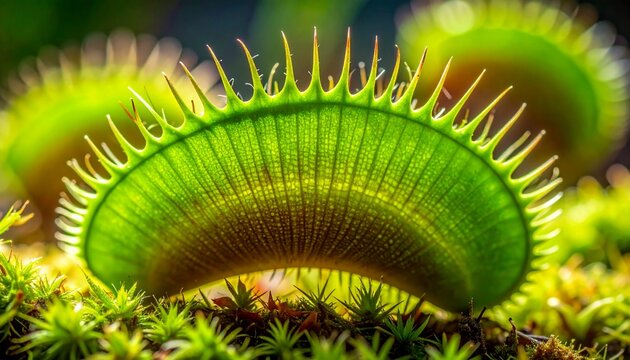 Venus flytrap with triggered lobes and interlocked cilia in natural habitat