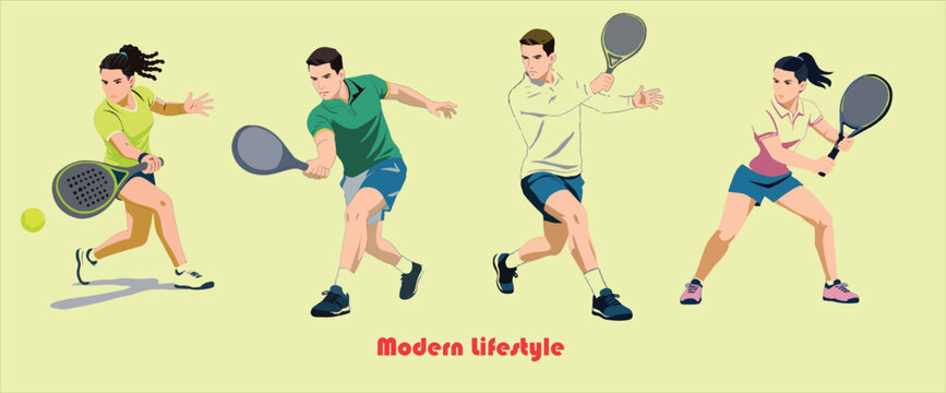 Young padle tennis players  in action - Modern Lifestyle.eps