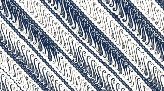 Blue and White Parang Batik Pattern with Halftone Dot Effect