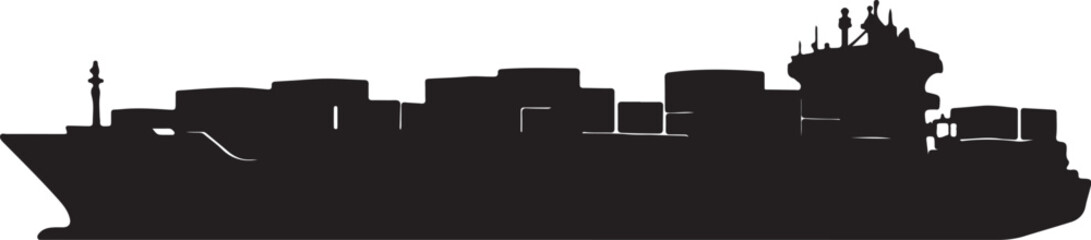 Obraz premium Silhouette of a large cargo container ship with black and white, vessel silhouette