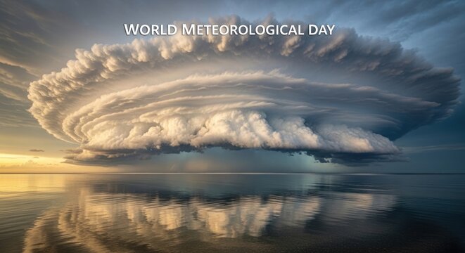 World Meteorological Day depicts a massive, layered cloud formation that resembles a supercell thunderstorm.