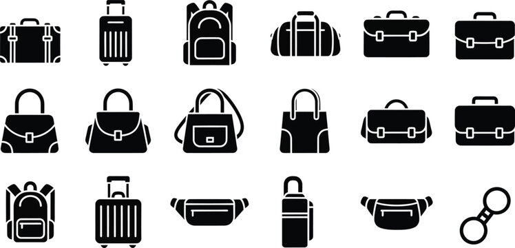 Minimalist Luggage and Bag Silhouette Icon Set for Travel and Fashion