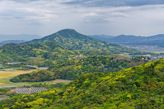 Green mountain and coastal countryside in Itoshima, Fukuoka