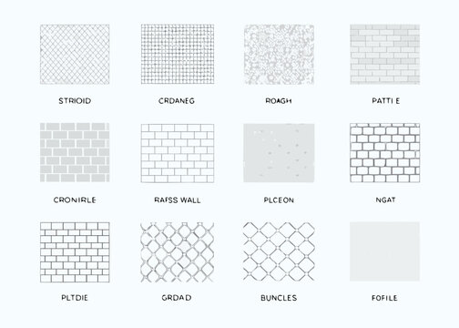 Architectural drafting symbols collection monochrome patterns of brick and stone textures high quality professional detailed