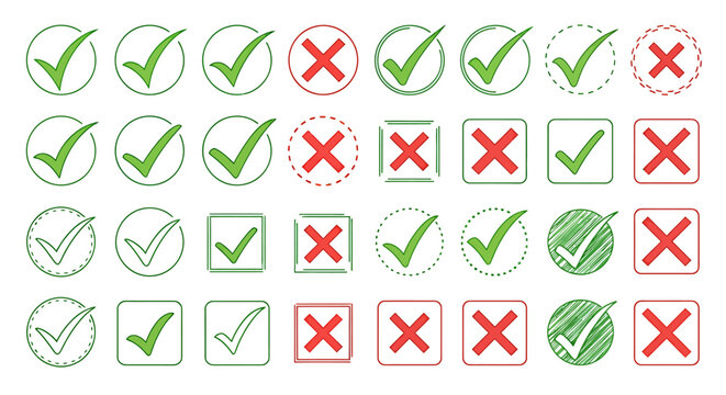 Grid of checkmark and cross icons representing approvals and rejections.