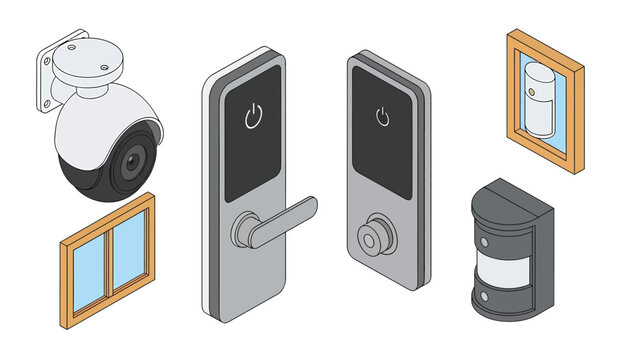 Smart Home Security System Devices Isometric Illustration.