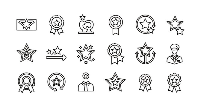 Collection of Award Icons Featuring Ribbons Medals and Trophies for Graphic Resources.