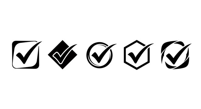 Series of checkmark icons in various styles indicating approval and verification across a simple UI design.