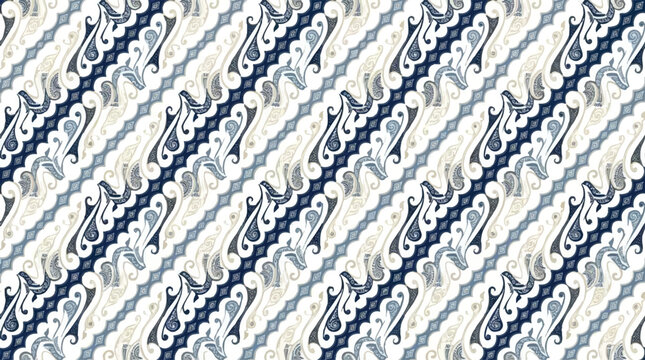 Blue and White Traditional Batik Parang Motif Textile Background