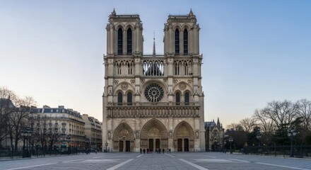 Obraz premium Notre-Dame de Paris is an iconic Catholic cathedral renowned for its French Gothic architecture.