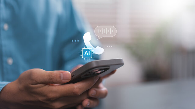 AI Voice Assistant Calling Interface on Smartphone Mobile Communication Technology with Virtual Support Chatbot Automated Phone Service and Smart Digital Interaction