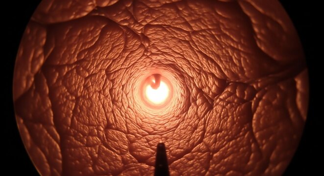 Microscopic View of Human Skin Pore with Light Emanating from Within.