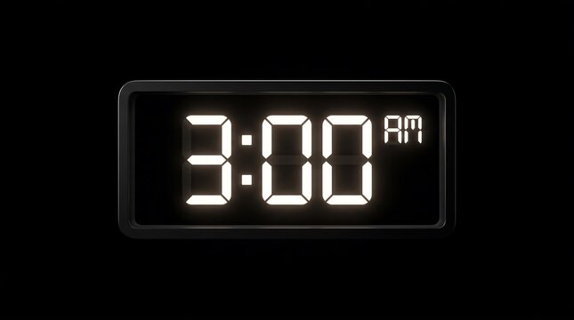 Digital clock display showing 3 00 am on black background with glowing white numbers