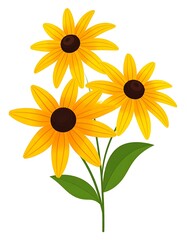 Obraz premium Three Yellow Flowers on Green Stem.