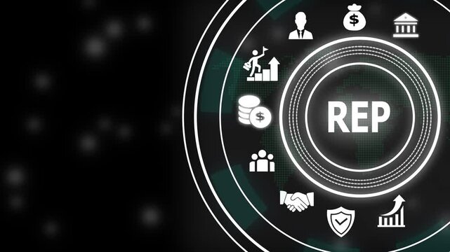 Corporate reputation management concept with digital featuring business growth, financial success, networking, and strategic leadership symbols on a modern dark tech