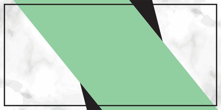 Abstract graphic design with a diagonal light green band over a white marble texture, framed by a thin black rectangle.
