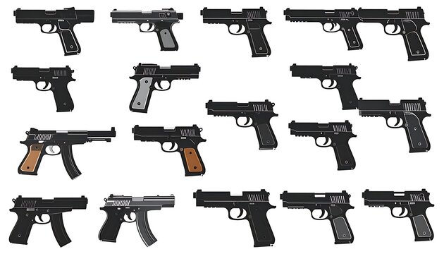 Collection of various handguns displayed.