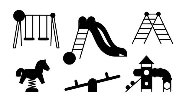 Title:
Playground icon set vector outline kids park equipment symbols isolated on white