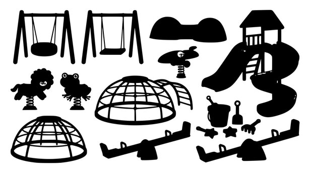 Cute playground objects vector illustration colorful park equipment collection isolated on white