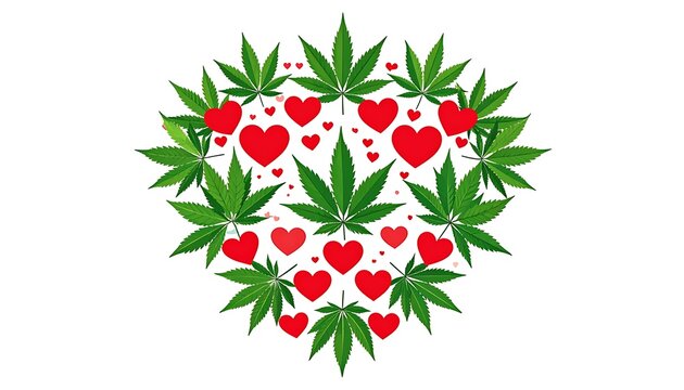 Cannabis leaves and heart symbols combined.