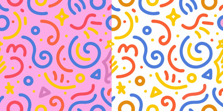 abstract squiggle pattern with colorful loops and dots on pink and white backgrounds high quality
