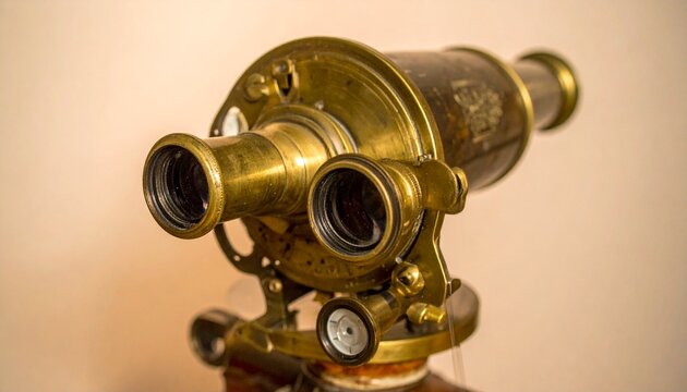 Brass vintage stereoscope with dual eyepieces on neutral background