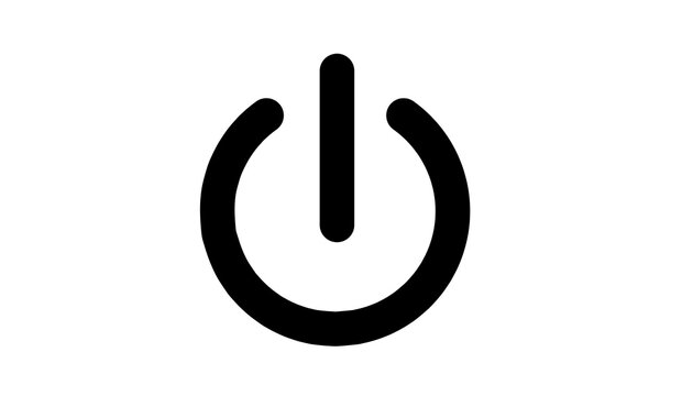  a black power symbol sits on a plain white background. It is a minimalist, universal icon.