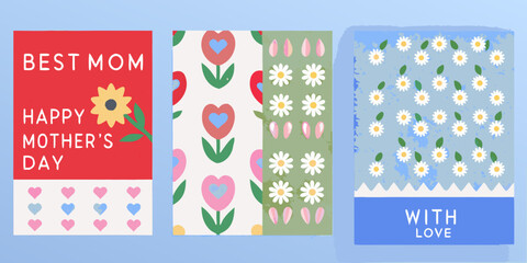 Floral pattern cards with text in pastel colors mother s day greetings and love messages © RanjanKumar