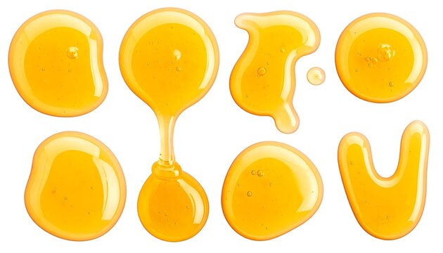 Honey drops on white background.