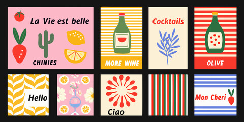 Collection of twelve retro style cards with bold graphics and colorful backgrounds high quality professional © RanjanKumar