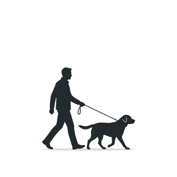 Man walking dog on a leash silhouette vector illustration owner with pet dog walker companionship and outdoor activity concept