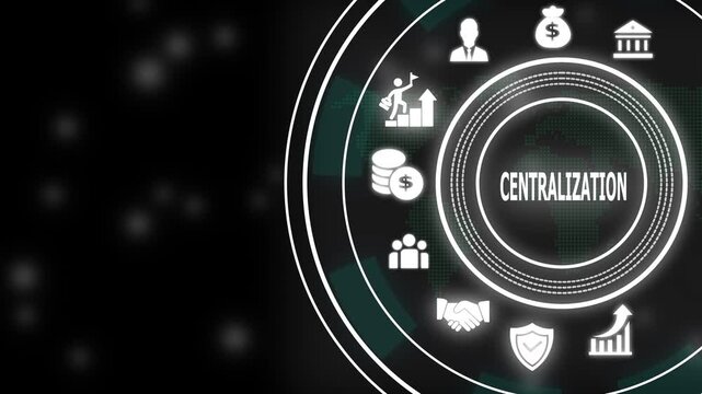 Centralization business concept animation with digital and financial growth symbols for corporate strategy presentations and modern management solutions in digital