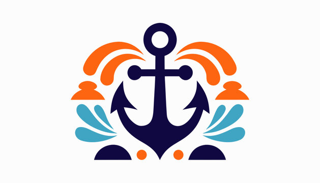 Nautical anchor logo, vector anchor icon, marine symbol, colorful emblem