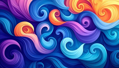 Obraz premium Vibrant abstract swirls of layered geometric waves in gradient colors