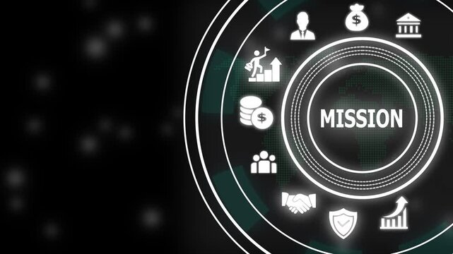 Corporate mission statement concept with animated business and digital growth strategy symbols for management presentations and strategic planning visuals