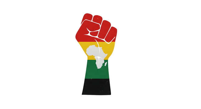 Raised Clenched Fist in Pan-African Colors with Africa Continent Map