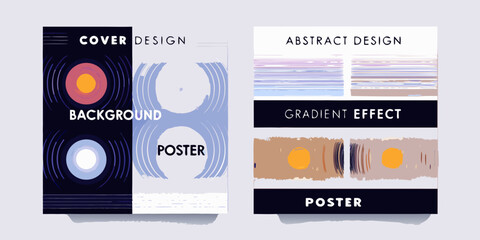 Abstract poster designs with geometric shapes gradient effects and modern typography on white background © Dibyendu