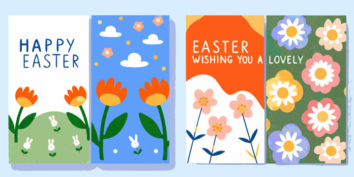 Four vertical easter cards with floral designs and text colorful illustration high quality professional detailed