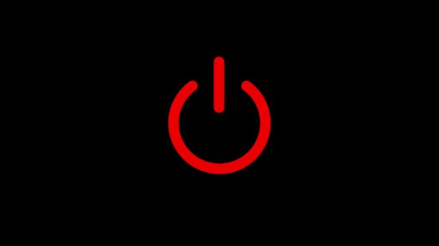 RED power button icon animation. power button turning on and off 4k video.switch power reset button symbol in transparent background.
