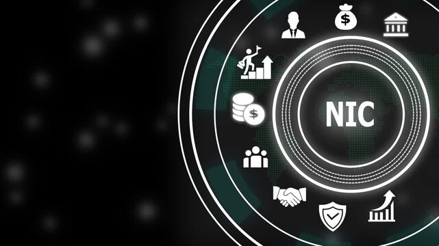 Digital nic network interface card concept animation featuring futuristic hud technology for cybersecurity data infrastructure and global business connectivity
