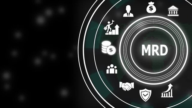 Mrd market requirements document concept with animated business and digital interface for corporate strategy planning, financial growth, management, and data analysis