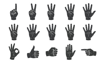 Fototapeta premium Hand Gestures and Finger Counting Silhouette Collection