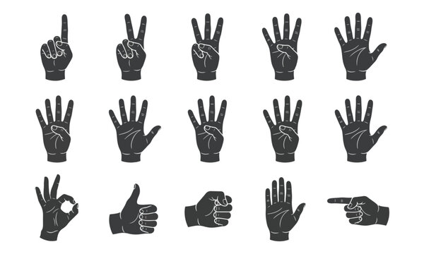 Hand Gestures and Finger Counting Silhouette Collection